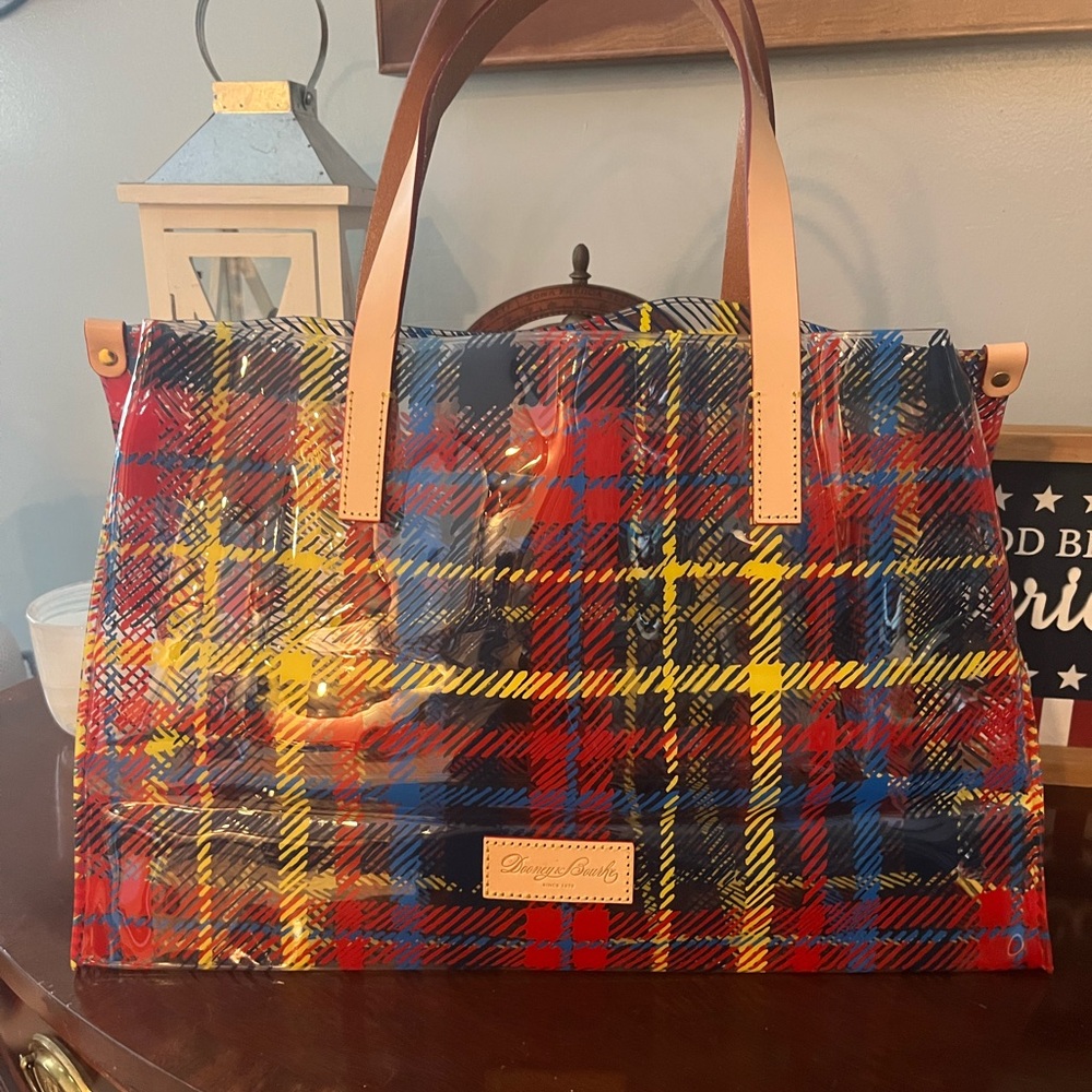 Dooney & Bourke Vibrant Red and Blue Vinyl Tote Bag NWOT